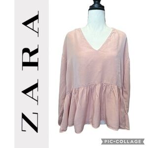 Zara TRF Collection Blush Pink Peplum Lyocell Top